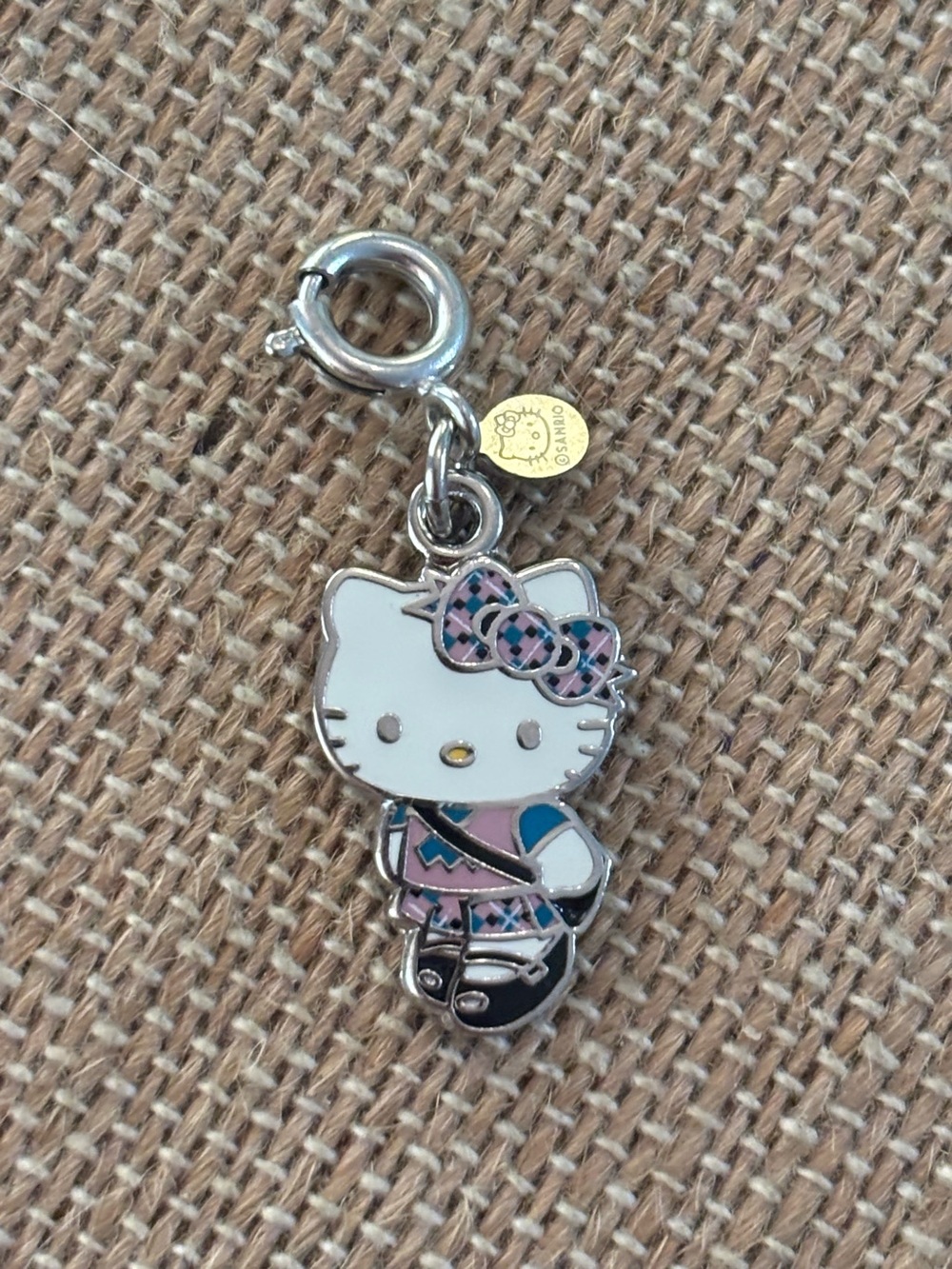 Sanrio Hello Kitty Enamel Pink And Blue Plaid Outfit Charm Hello Kitty